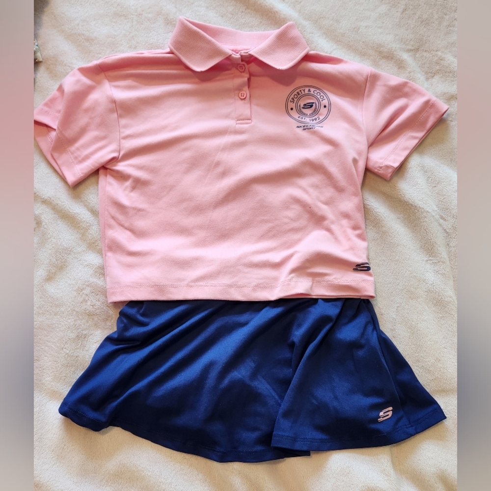 Sketchers Pink and Blue Polo Shirt and Skirt Set